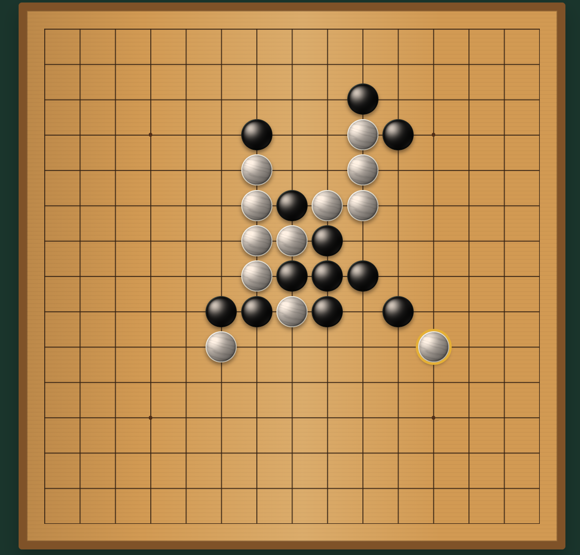 A Gomoku board with black and white stones